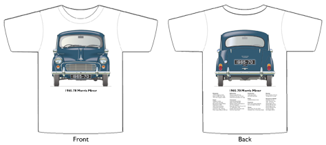 Morris Minor 4dr Saloon 1965-70 T-shirt Front & Back